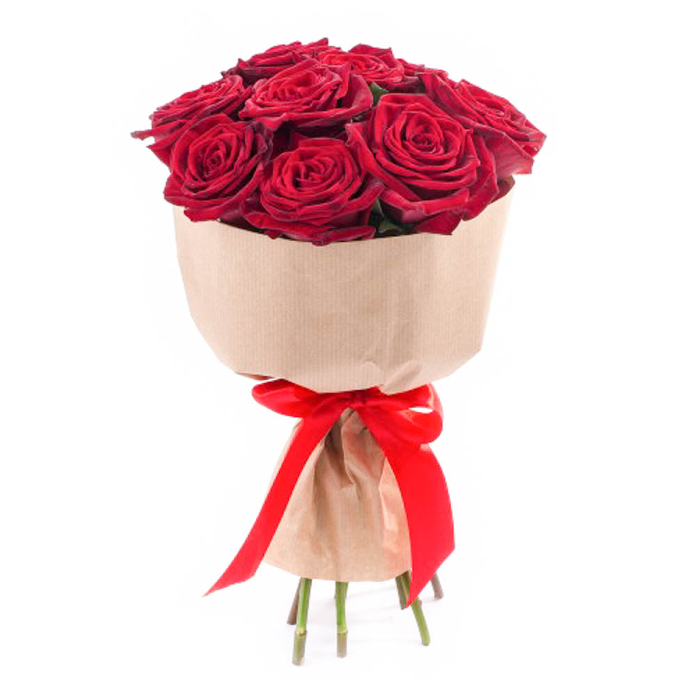 Букет из 13 красных роз в крафт-упаковке