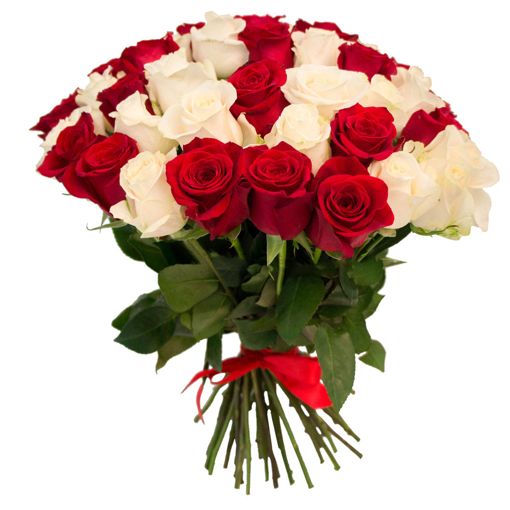 Фото 2 - Букет из 51 красной и белой розы с лентой