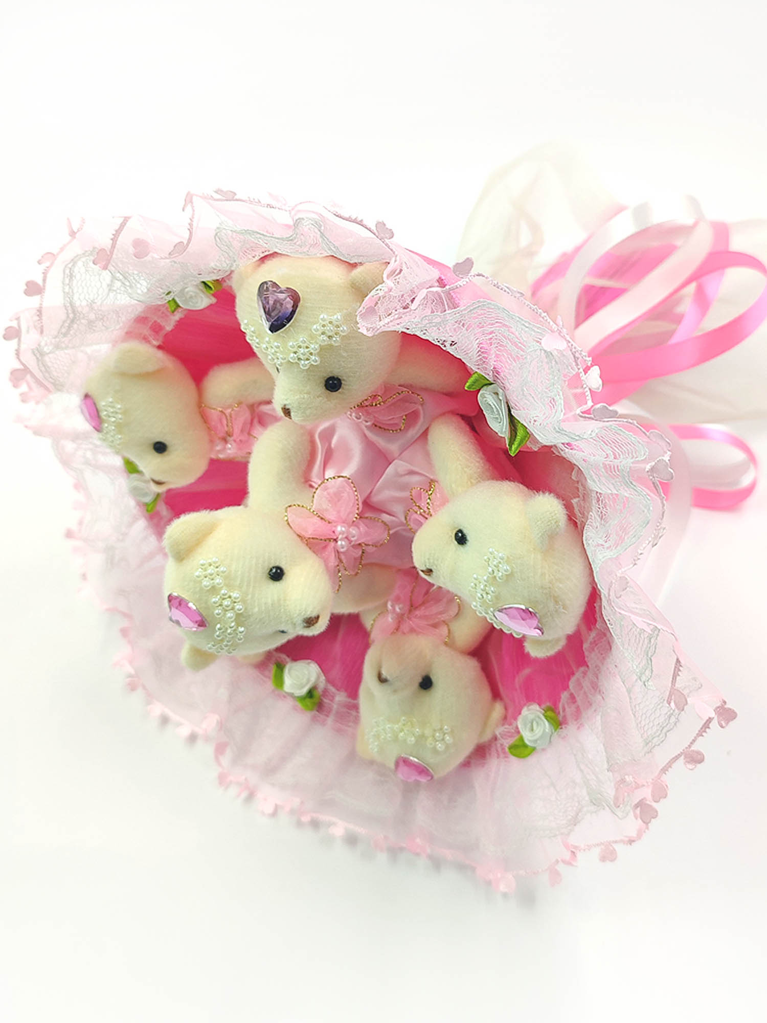 Фото 1 - 6 нарядных мишек Розовый букет