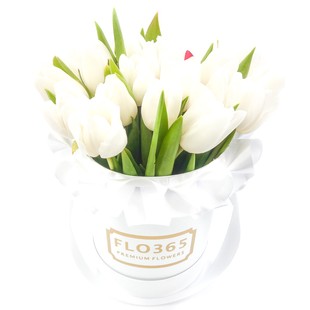 Тюльп Дебют: 15 белых тюльпанов в шляпной коробке