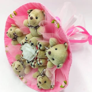 5 плюшевых мишки Розовый букет