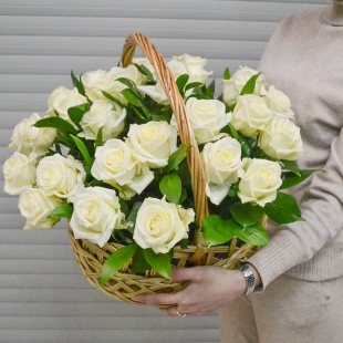 Корзина 25 белых роз
